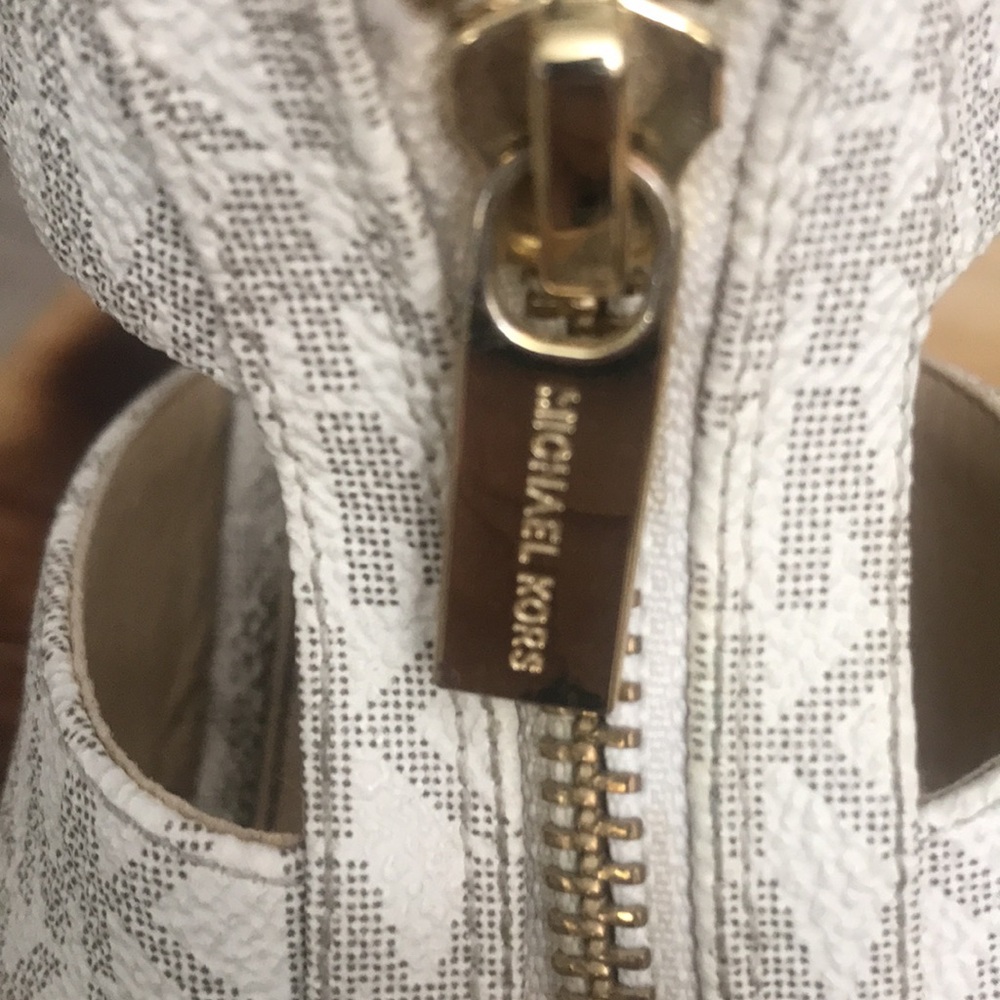 Michael Kors Women's White Logo Zip Wedge Sandals - Picture 4 of 9
